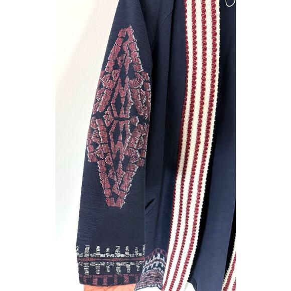 ZARA Trafaluc Boho Woven Open Front Cardigan Kimono Jacket Navy Cotton Size M - Picture 5 of 8